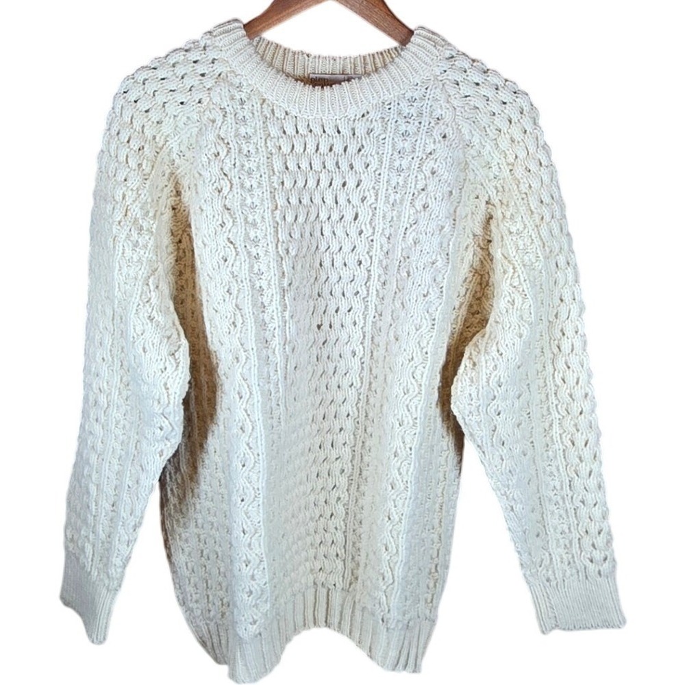 Glen Columkille Wool Knit Sweater Cream Aran‎ Cable Knit Crew Neck Ireland - Picture 3 of 5